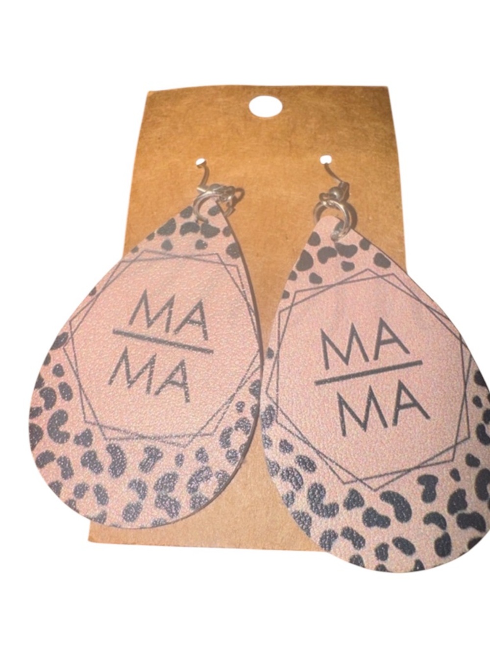 Faux Leathee Mama Tan & Black Leopard Teardrop Earrings -NWOT